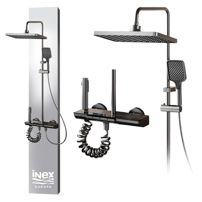 INEX EUROPA Quadratische Regendusche mit Armatur Edelstahl. Quadratischer Duschkopf aus Edelstahl. Ermöglicht ein großflächiges Duscherlebnis.