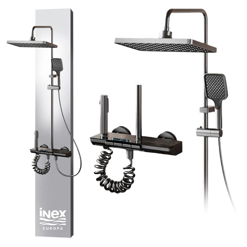 INEX EUROPA Quadratische Regendusche mit Armatur Edelstahl. Quadratischer Duschkopf aus Edelstahl. Ermöglicht ein großflächiges Duscherlebnis.