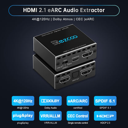 ROFAVEZCO HDMI 2.1 eARC Audio Extractor - 4K 120Hz Dolby Atmos
