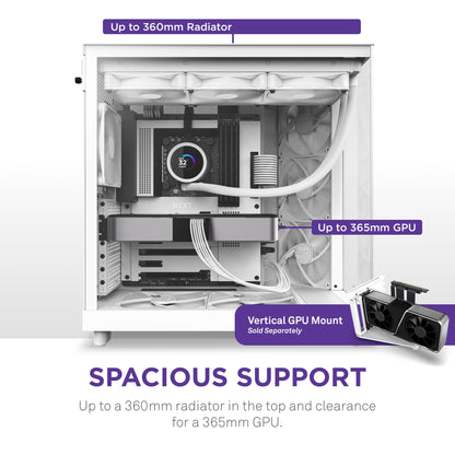 NZXT H6 Flow Dual-Kammer Panorama Glas PC Gehäuse - Weiss