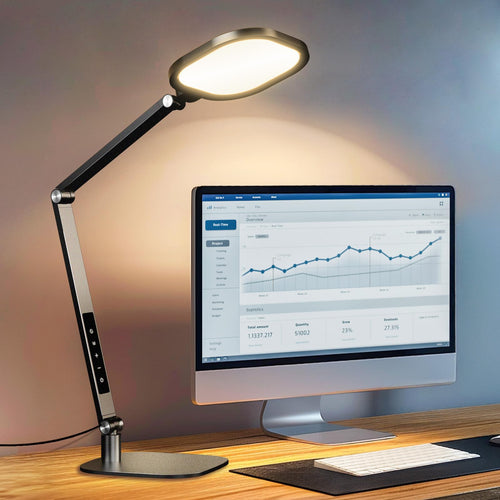 LitONES LED Schreibtischlampe dimmbar, Schwenkarm Bürolampe, schwarz – Klemmleuchte aus Aluminiumlegierung