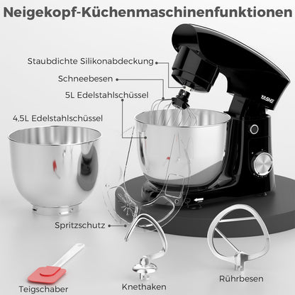 YASHE Küchenmaschine 1500W - 4.5+5L Edelstahlschüsseln