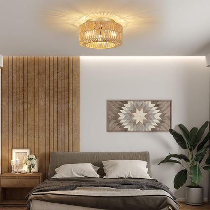 Rayofly Boho Deckenlampe HLF17, 3-flammig mit Rattan-Lampenschirm