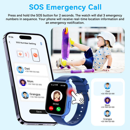 Ucani A28 4G Kinder-Smartwatch mit GPS, Videoanruf und SOS, Dunkelblau
