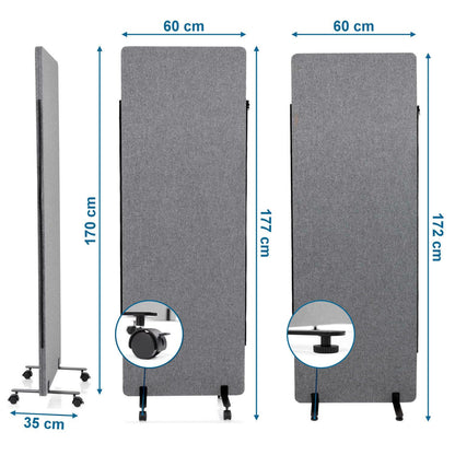 hjh OFFICE Mobile Akustik Trennwand - 2er Set Dunkelgrau 177x60cm
