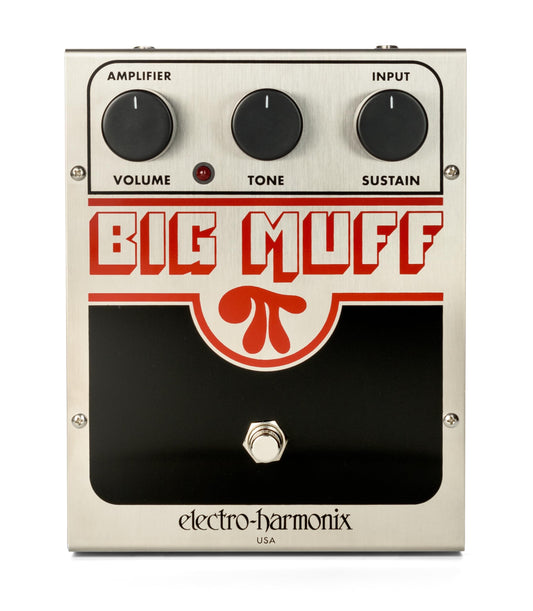 Electro Harmonix Big Muff Pi Verzerrer. Graues, robustes Metallgehäuse. Erzeugt Fuzz-Verzerrung für E-Gitarren.