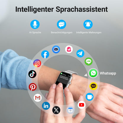 Fitpolo Smartwatch Fitnessuhr mit Telefonfunktion, 1,85 Zoll, IP68
