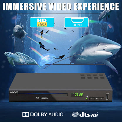 LONPOO LP-100 Blu-ray-Player mit HDMI, USB und Koaxial-Ausgang