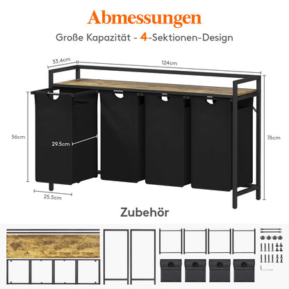 Lifewit Wäschekorb 4 Fächer 168L mit Ablage – Schwarz
