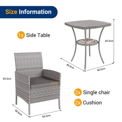 UDPATIO Gartenmöbel Set 3-teilig Polyrattan Lounge Balkon grau