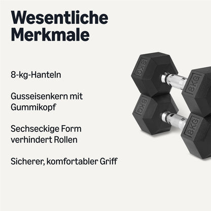 Amazon Basics Hantel-Set, gummibeschichtet, 2x 8 kg, Schwarz