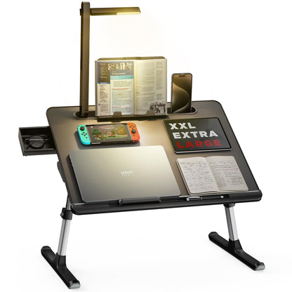 SAIJI Laptoptisch Betttisch – Verstellbar mit LED Lampe. Klapptisch für Laptops auf Sofa/Bett, inkl. LED-Licht.