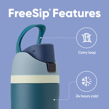 Owala FreeSip Trinkflasche Edelstahl 710 ml mit Strohhalm, Denim