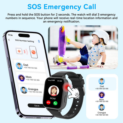 Ucani 4G Kinder-Smartwatch A28 mit GPS, Videoanruf und SOS, Schwarz