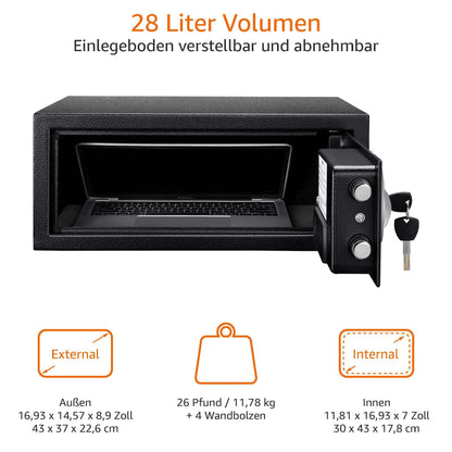 Amazon Basics Digitaler Stahl-Sicherheitstresor für Zuhause 28L Schwarz