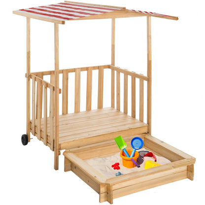 tectake Sandkasten mit Dach Spielhaus aus Holz - Rot