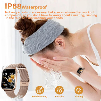 SLOKSFil Smartwatch G91 Damen mit Telefonfunktion, 1,83 Zoll, Roségold