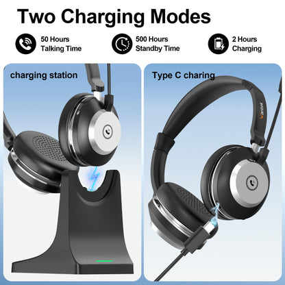 Wantek 882BT Bluetooth Headset mit Mikrofon und Ladestation