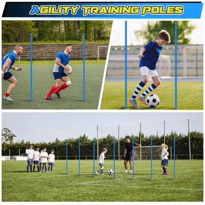 ZPONEED Fussball Trainingszubehör, 6m Koordinationsleiter, 10 Hütchen, Springseil, Slalomstangen Fussball Trainingsset Set, 6 Slalom Poles, für Koordinationstraining, Slalom, Fußball, Hundesport