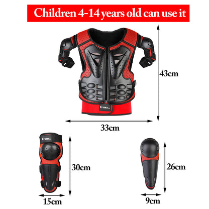 JUSTDOLIFE Kinder Motorrad Schutz-Set Protektoren Rot (4-14 J.)