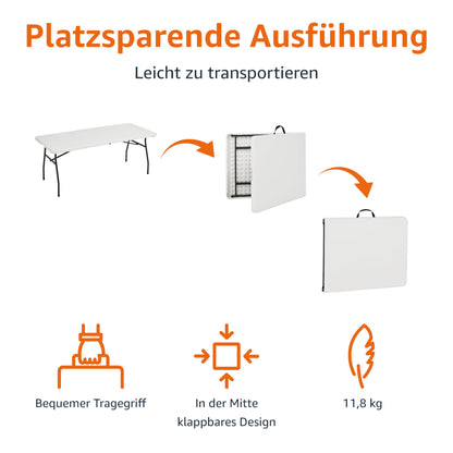 Amazon Basics Klapptisch rechteckig mit Tragegriff 182x75cm Weiss