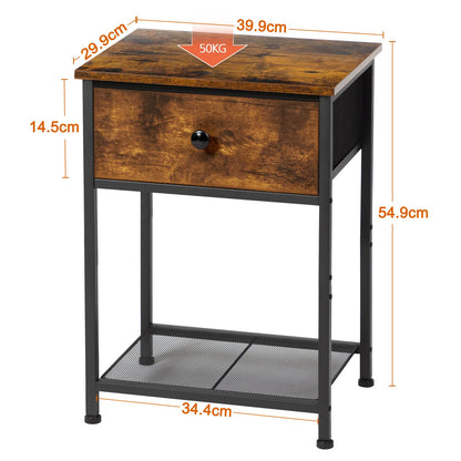 AMHANCIBLE Nachttisch 2er Set mit Stoffschubladen, Vintage Braun