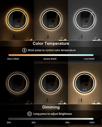 Dripex LED Badspiegel rund - dimmbar, beschlagfrei, 50 cm