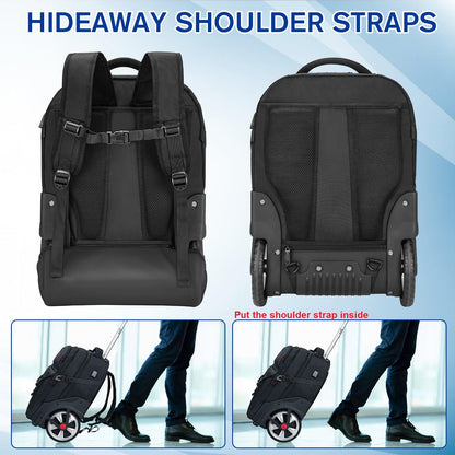 MATEIN Trolley Rucksack 17.3 Zoll mit Rollen – Schwarz für Reise & Arbeit