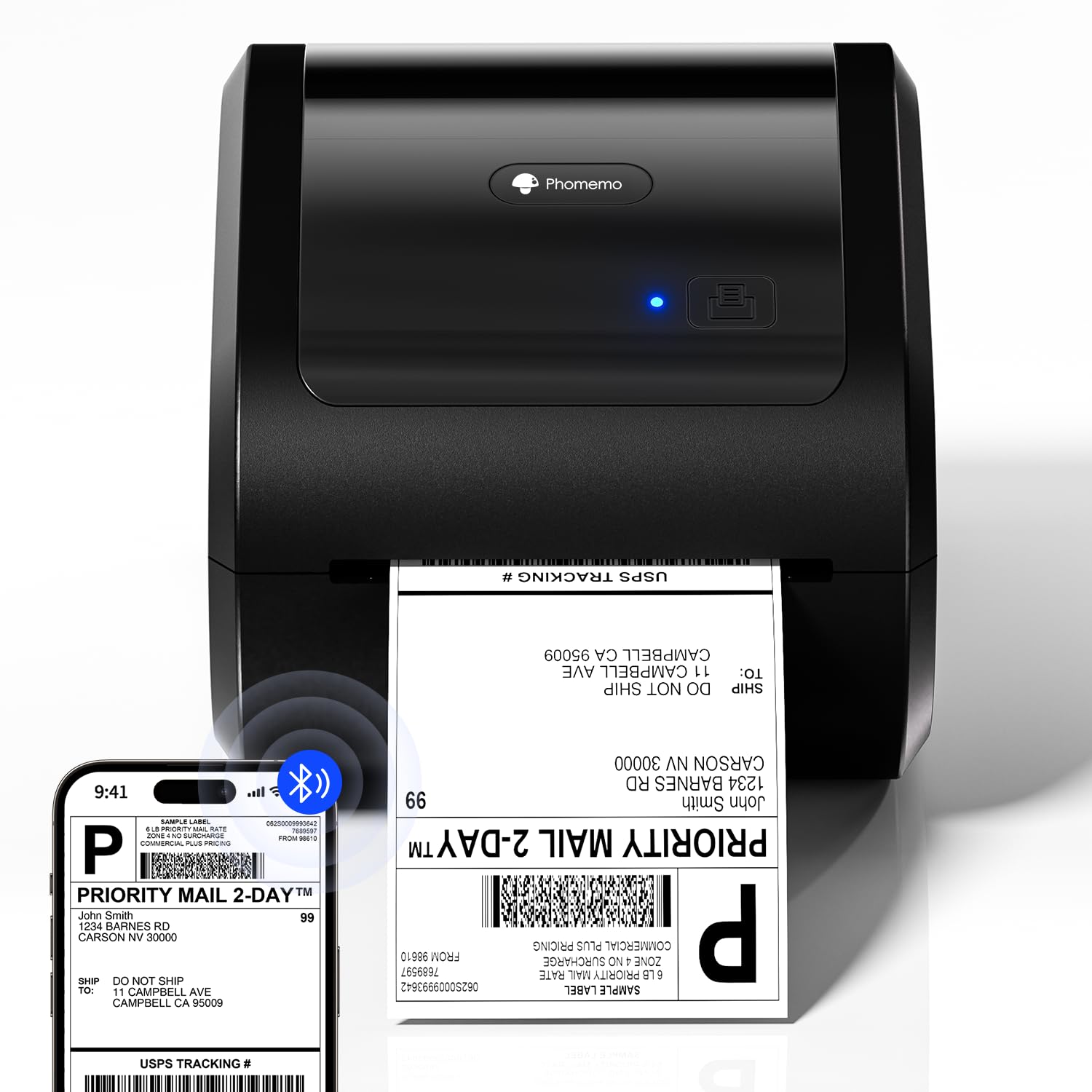 Phomemo D520BT Bluetooth Etikettendrucker 4x6 – Schwarz. Kompakter Thermo-Etikettendrucker für 4x6-Zoll-Versandetiketten via Bluetooth.