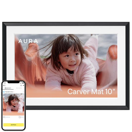 Aura Carver Digitaler Bilderrahmen 10.1" HD – Gravel mit weissem Passepartout