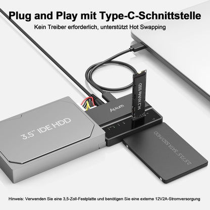 Alxum USB-C Festplatten-Adapter für M.2, SATA und IDE, 10 Gbps