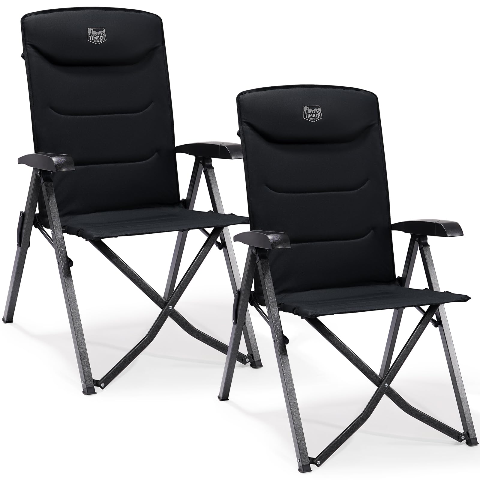 TIMBER RIDGE Campingstuhl 2er-Set, faltbarer Hochlehner bis 150 kg mit gepolsterter Sitzfläche und Tragetasche