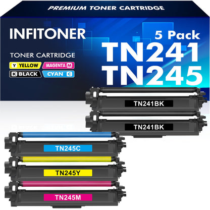 INFITONER TN241 TN245 Toner Set kompatibel für Brother, 5er-Pack – Schwarz, Cyan, Magenta, Gelb