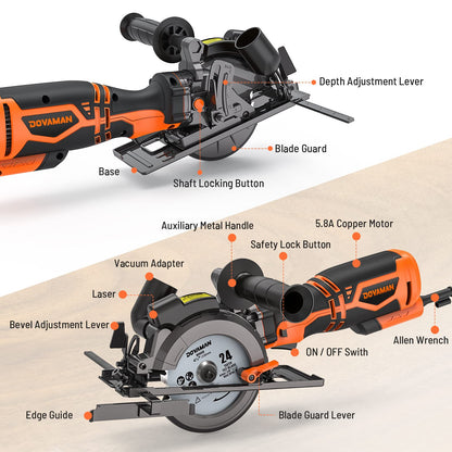 DOVAMAN Mini Handkreissäge 710W 115mm mit Laser – MCS01A