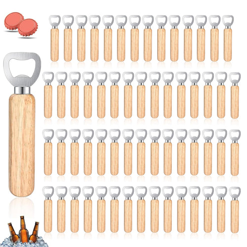 qhklew Flaschenöffner Holz, Kronkorkenöffner mit Holzgriff, 60 Stück aus Edelstahl und massivem Holz
