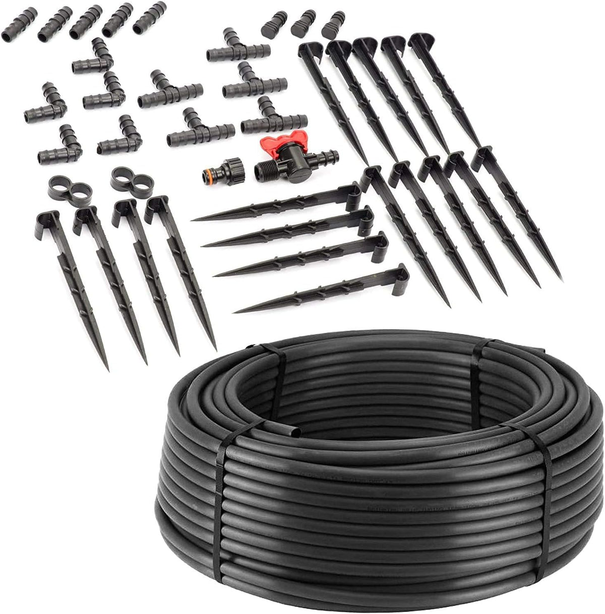 Sellnet Tropfrohr 16 mm 50 m druckkompensiert 40-teiliges Set, PE-Schlauch mit Tropfern im 33-cm-Abstand