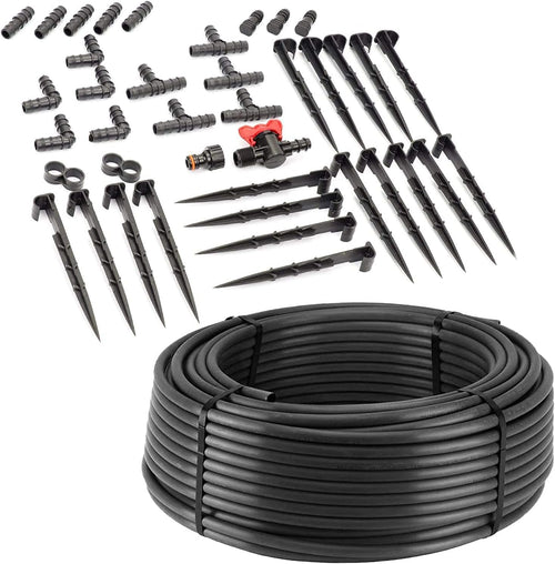 Sellnet Tropfrohr 16 mm 50 m druckkompensiert 40-teiliges Set, PE-Schlauch mit Tropfern im 33-cm-Abstand