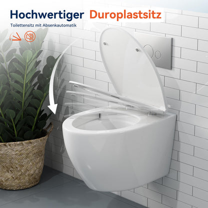 HOROW Hänge-WC Set D-Form 52 cm – Absenkautomatik WC-Sitz