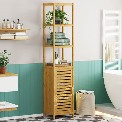 VIAGDO Badezimmer Hochschrank Bambus – 3 Fächer & Schrank