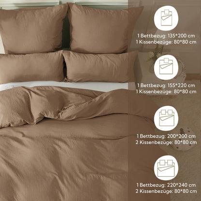 SOULFUL Muslin Baumwoll Bettwäsche Set 135x200 - Dunkler Kaffee
