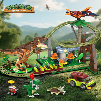 HOGOKIDS Dinosaurier Achterbahn Bausteine Set, 1222 Teile ab 8 Jahren