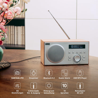August MB420 DAB+/FM Radio - Bluetooth Küchenradio Radiowecker Holz