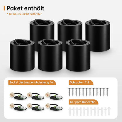 wowatt Aufbauspot GU10 Aluminium Schwarz – 6er Set rund schwenkbar