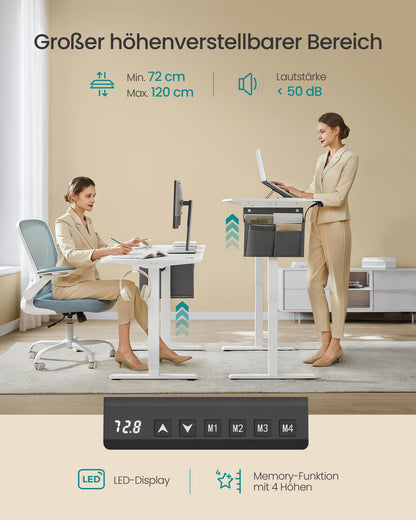 SONGMICS Elektrischer Höhenverstellbarer Schreibtisch 140x60cm weiss