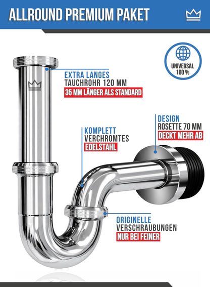 FEINER Universal-Siphon für Waschbecken, Edelstahl verchromt, 2er-Set