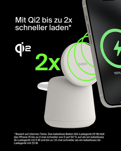 Belkin BoostCharge Pro Qi2 2-in-1 Ladestation 15W – Sandfarben