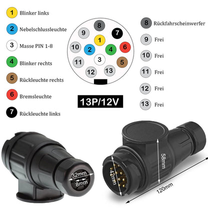 Warmfay Anhänger Rückleuchten Set 12V, 13-polig, 5m Kabel, E11