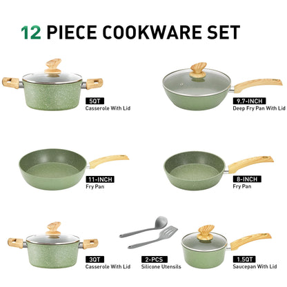 Kitchen Academy Topfset 12tlg Antihaft-Kochgeschirr Set - Grün