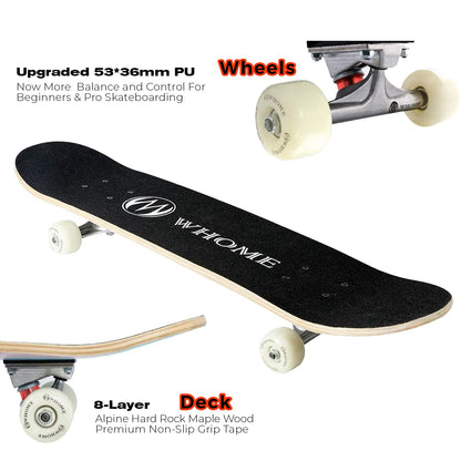 WHOME Pro Skateboard Komplettboard 31 x 8 Zoll Ahorn Urban