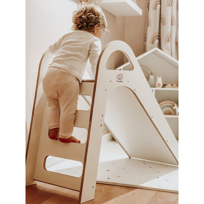 MEOWBABY Kinder Holzrutsche Indoor – Weiss – Ab 1 Jahr